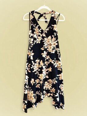 Black/cream floral halter midi dress